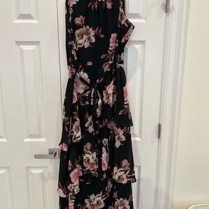 City Chic Black and Pink Floral High Low Dress